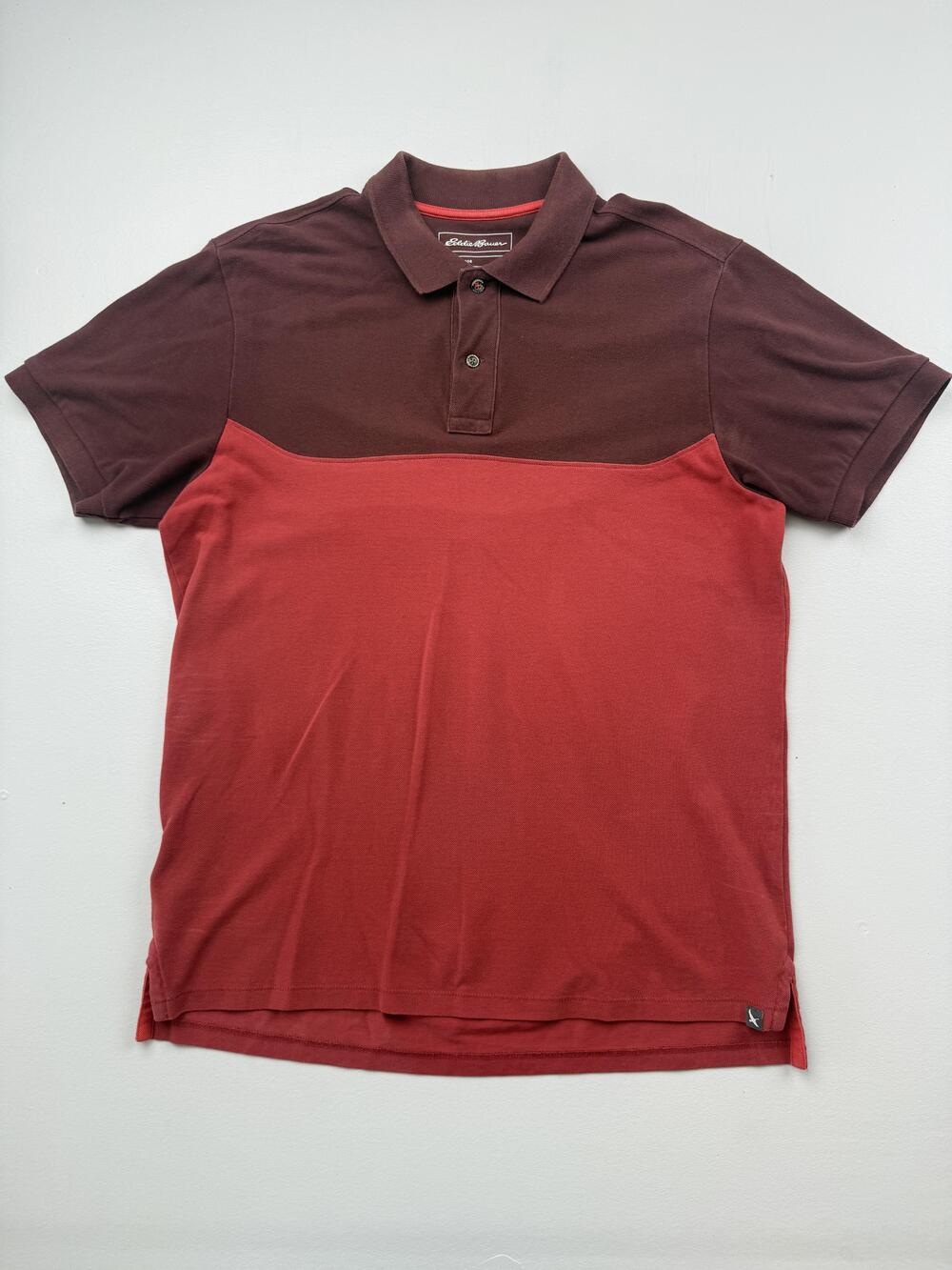Eddie Bauer Polo Shirt Mens Medium Red Colorblock Outdoor Short Sleeve Knit